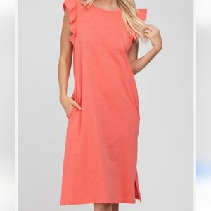Universal Thread Ruffle Shirt Dress Coral Orange  Knee Length Sz L